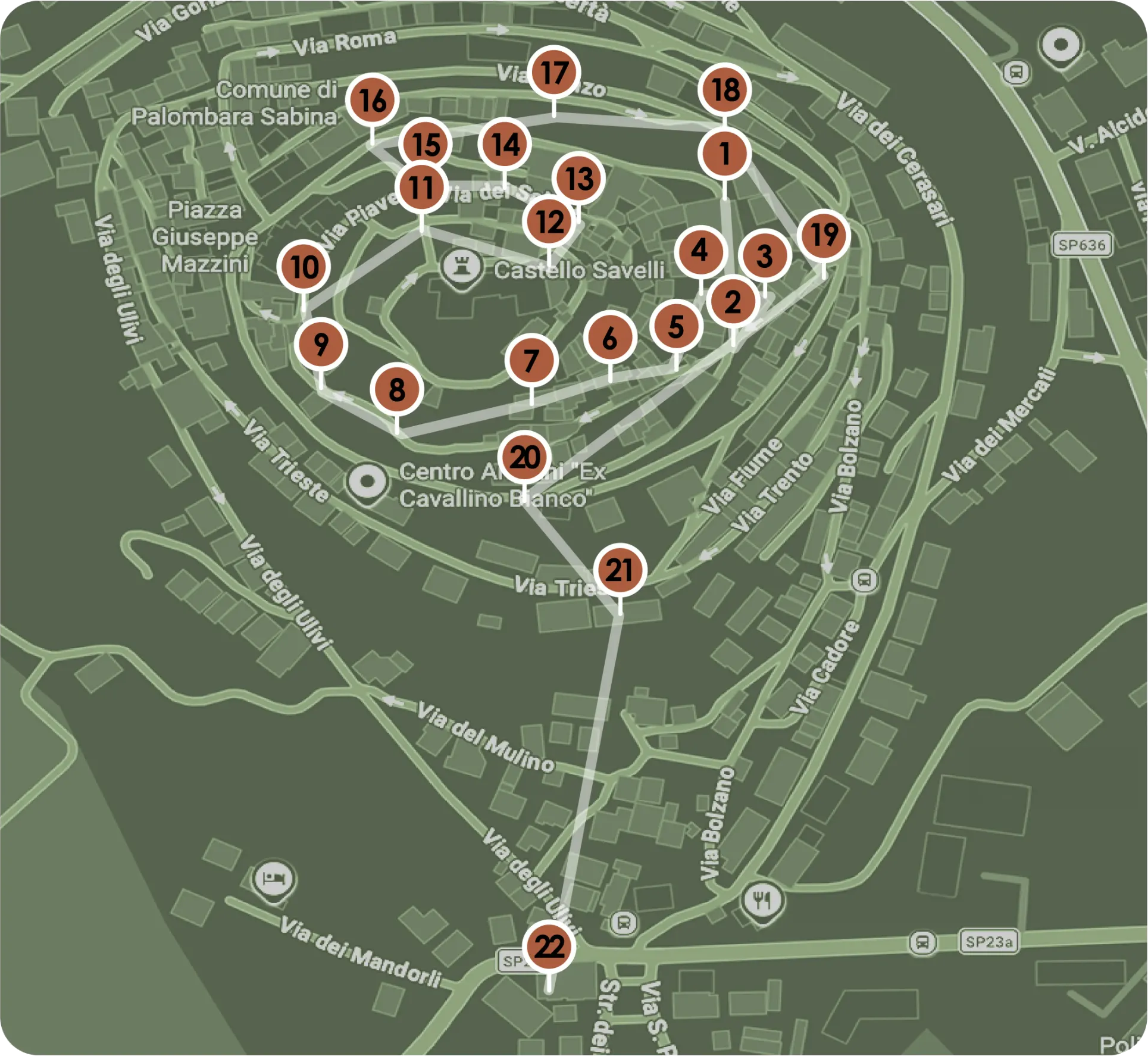 Mappa dell’itinerario di 22 tappe